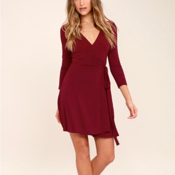 Lulus Dresses & Skirts - NWT Lulu’s Twirl Worthy Burgundy Wrap Dress Size Small